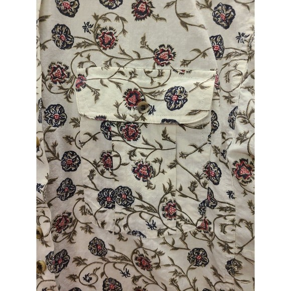 Vtg 80s 100% Cotton Linen feel Size 14 Blouse button Shirt floral long sleeve - Picture 3 of 8